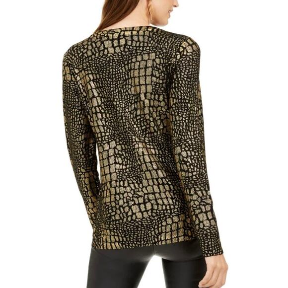 INC International Concepts Gold Snake Printed Long Sleeve Crew neck Top S NWT - Picture 2 of 5